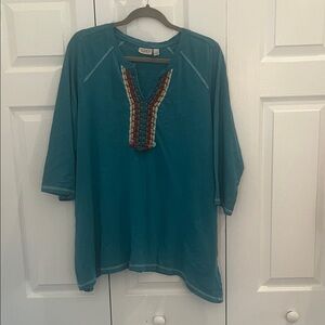LOGO by Lori Goldstein Teal Tunic with Colorful Trim